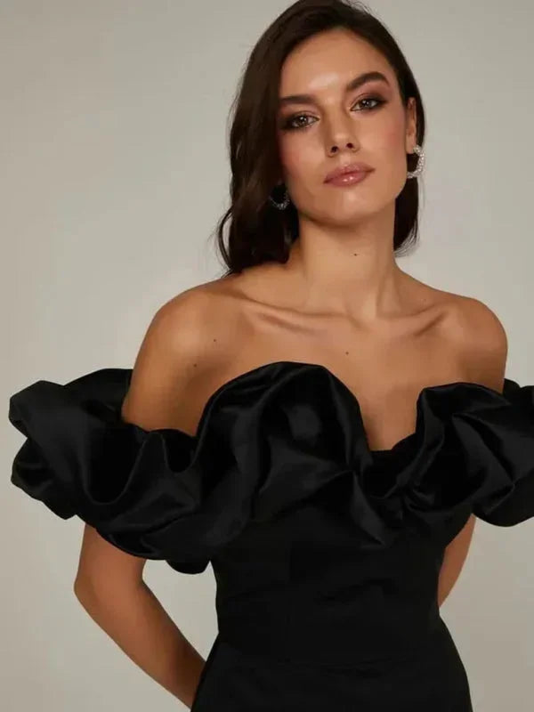 Womens Off Shoulder Mini Dress with Ruffle Detail