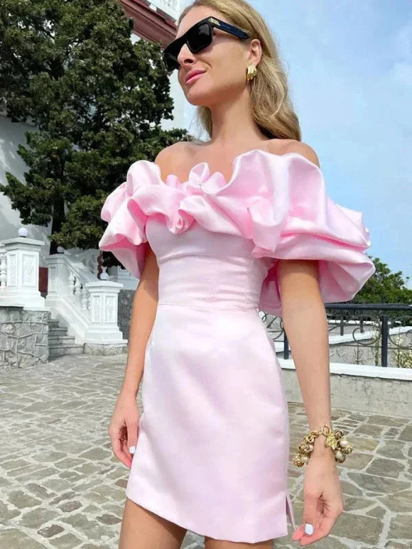 Womens Off Shoulder Mini Dress with Ruffle Detail