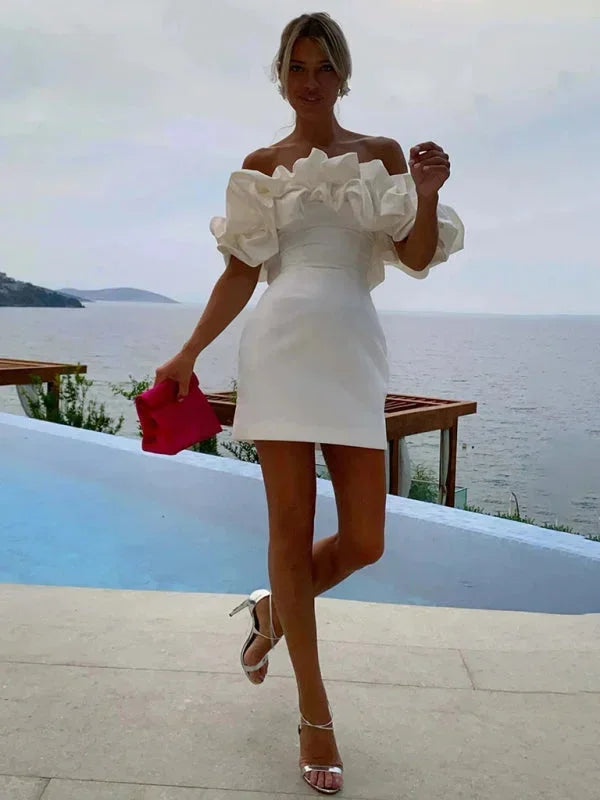 Womens Off Shoulder Mini Dress with Ruffle Detail