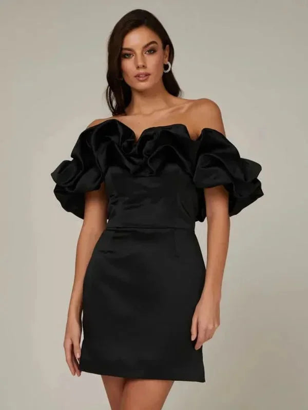 Womens Off Shoulder Mini Dress with Ruffle Detail