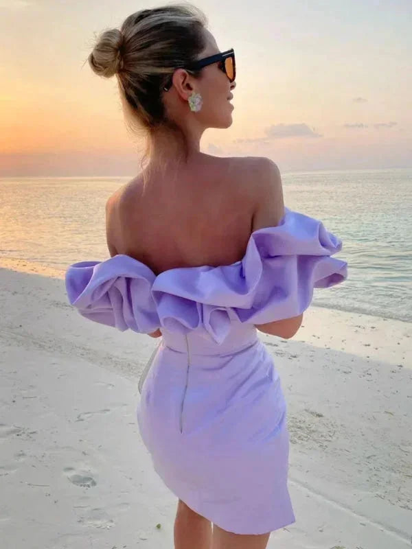 Womens Off Shoulder Mini Dress with Ruffle Detail