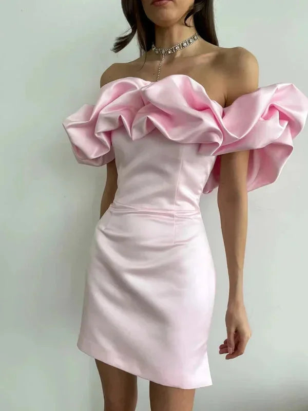 Womens Off Shoulder Mini Dress with Ruffle Detail