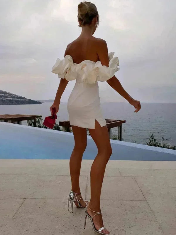 Womens Off Shoulder Mini Dress with Ruffle Detail