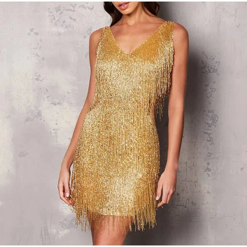 Fringe Mini Dress with Spaghetti Straps for Women