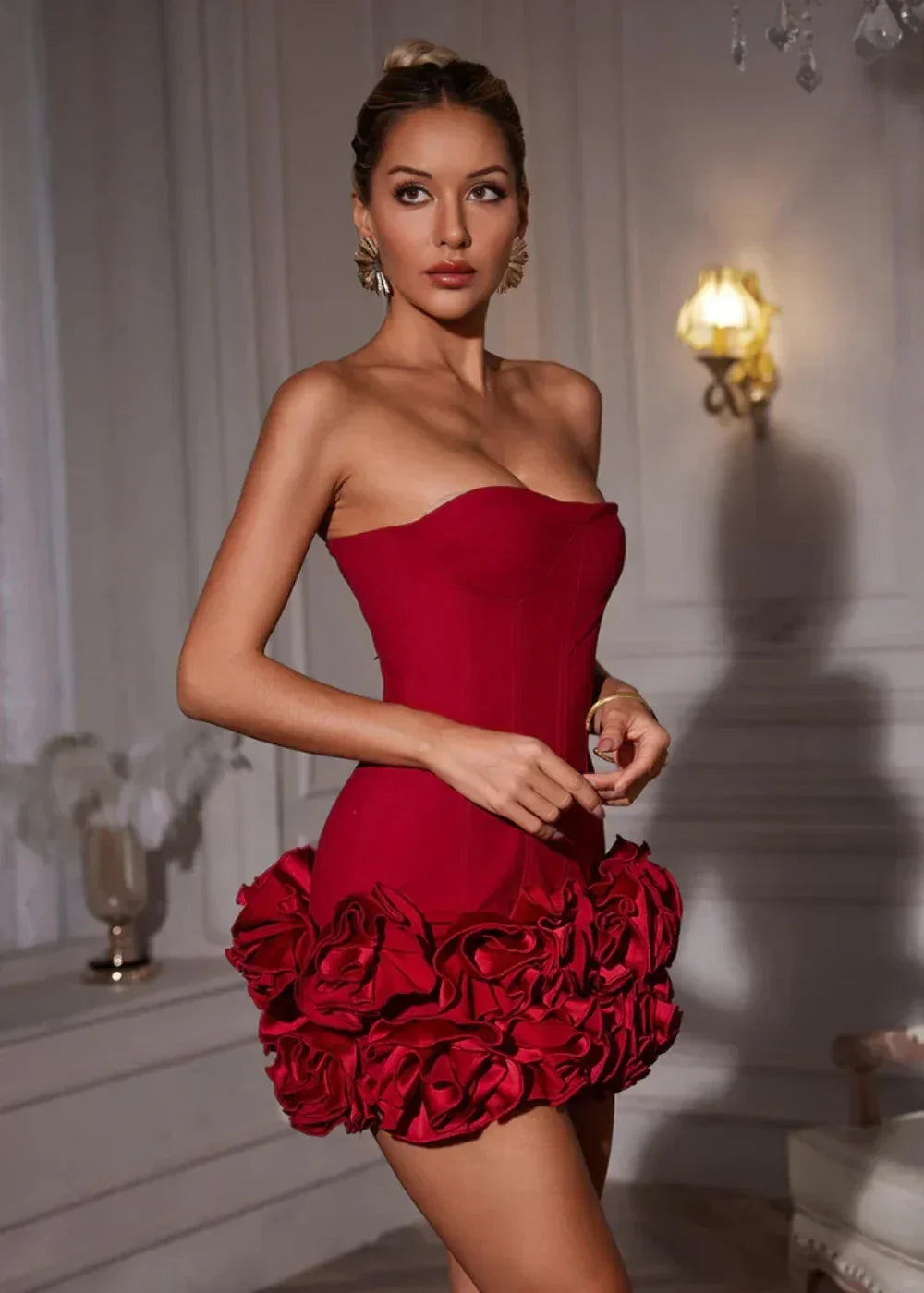 Strapless Mini Dress with Floral Details for Women