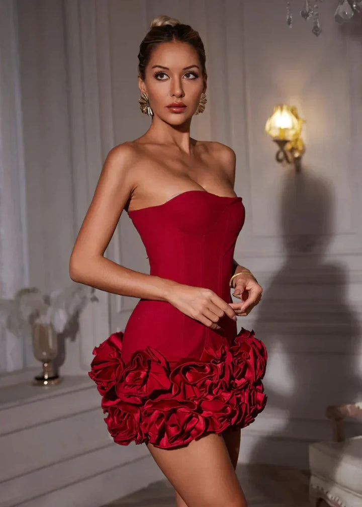 Strapless Mini Dress with Floral Details for Women
