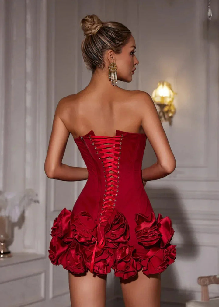 Strapless Mini Dress with Floral Details for Women