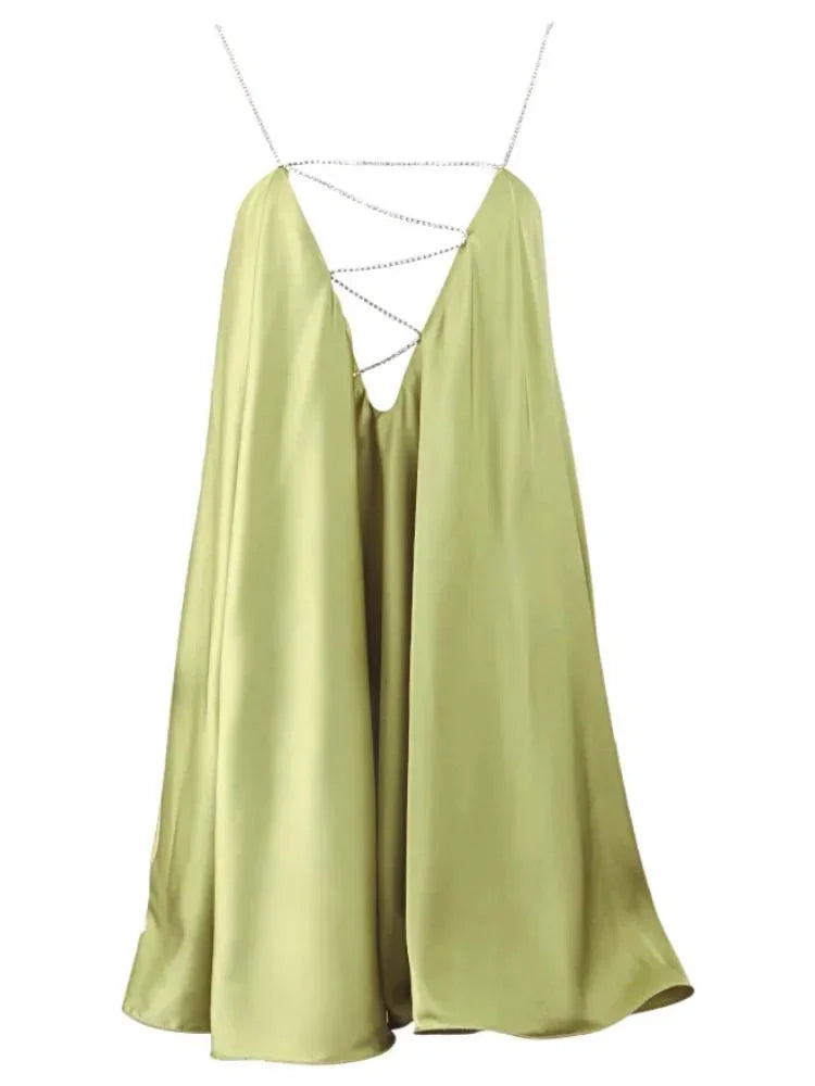 Satin Mini Dress with Chain Straps for Women