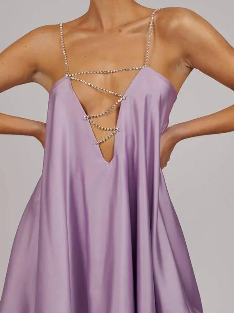 Satin Mini Dress with Chain Straps for Women