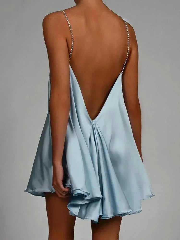 Satin Mini Dress with Chain Straps for Women