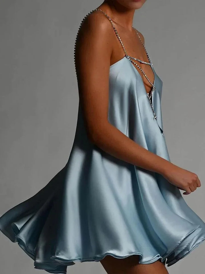 Satin Mini Dress with Chain Straps for Women