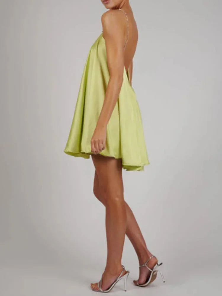 Satin Mini Dress with Chain Straps for Women