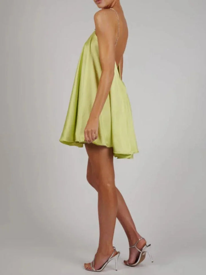 Satin Mini Dress with Chain Straps for Women