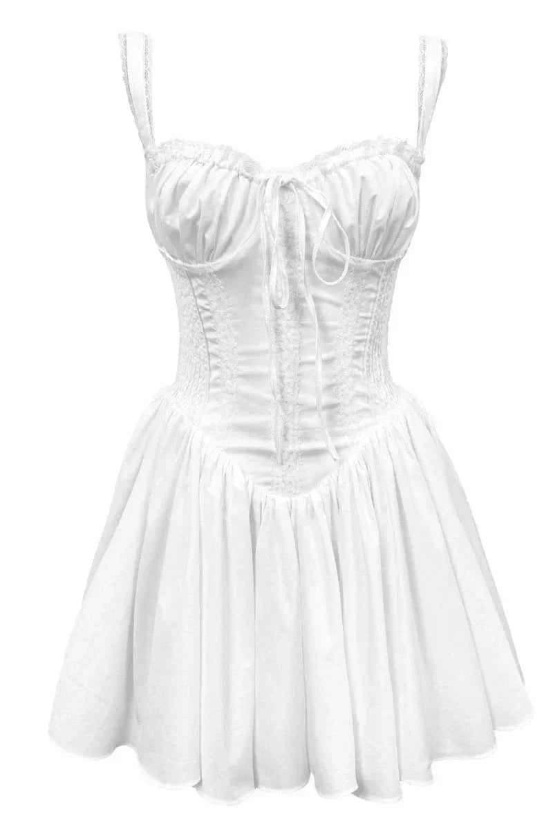 Flared Short Dress Straps Ruched Neckline for Women