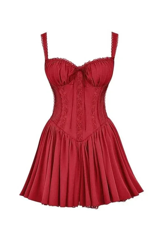 Flared Short Dress Straps Ruched Neckline for Women