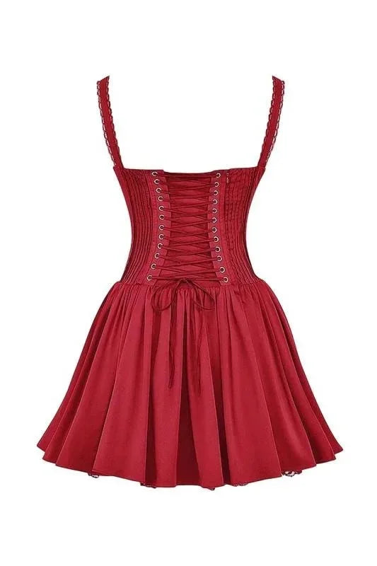 Flared Short Dress Straps Ruched Neckline for Women