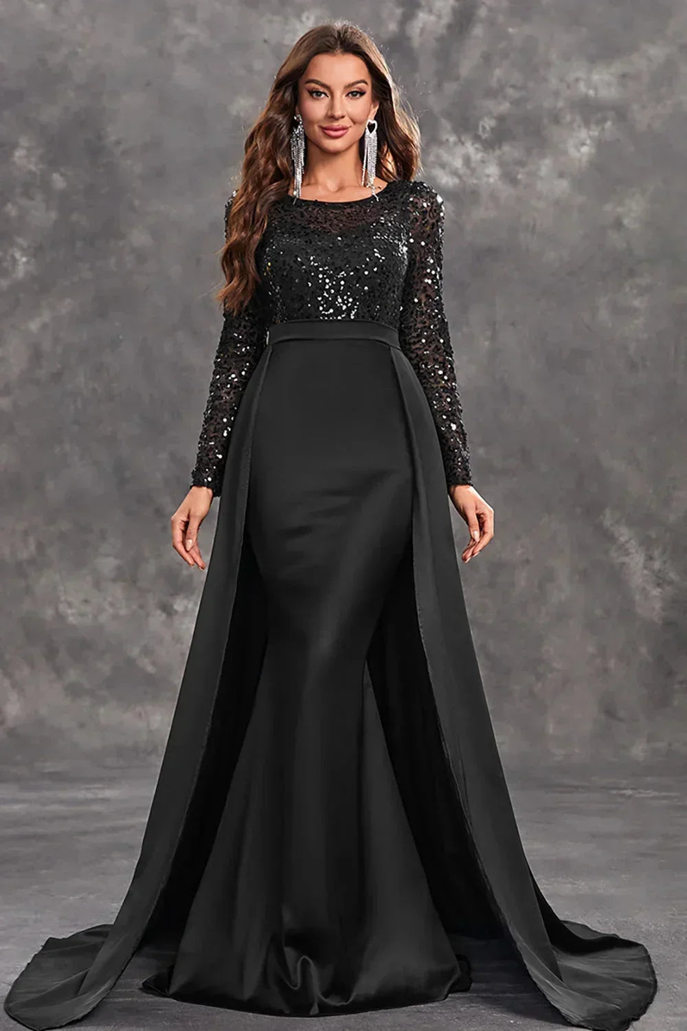 Womens Maxi Dress with Sequin Bodice and Long Sleeves