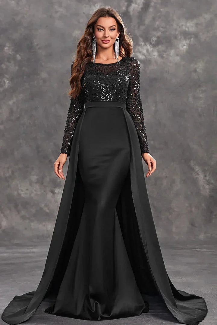 Womens Maxi Dress with Sequin Bodice and Long Sleeves