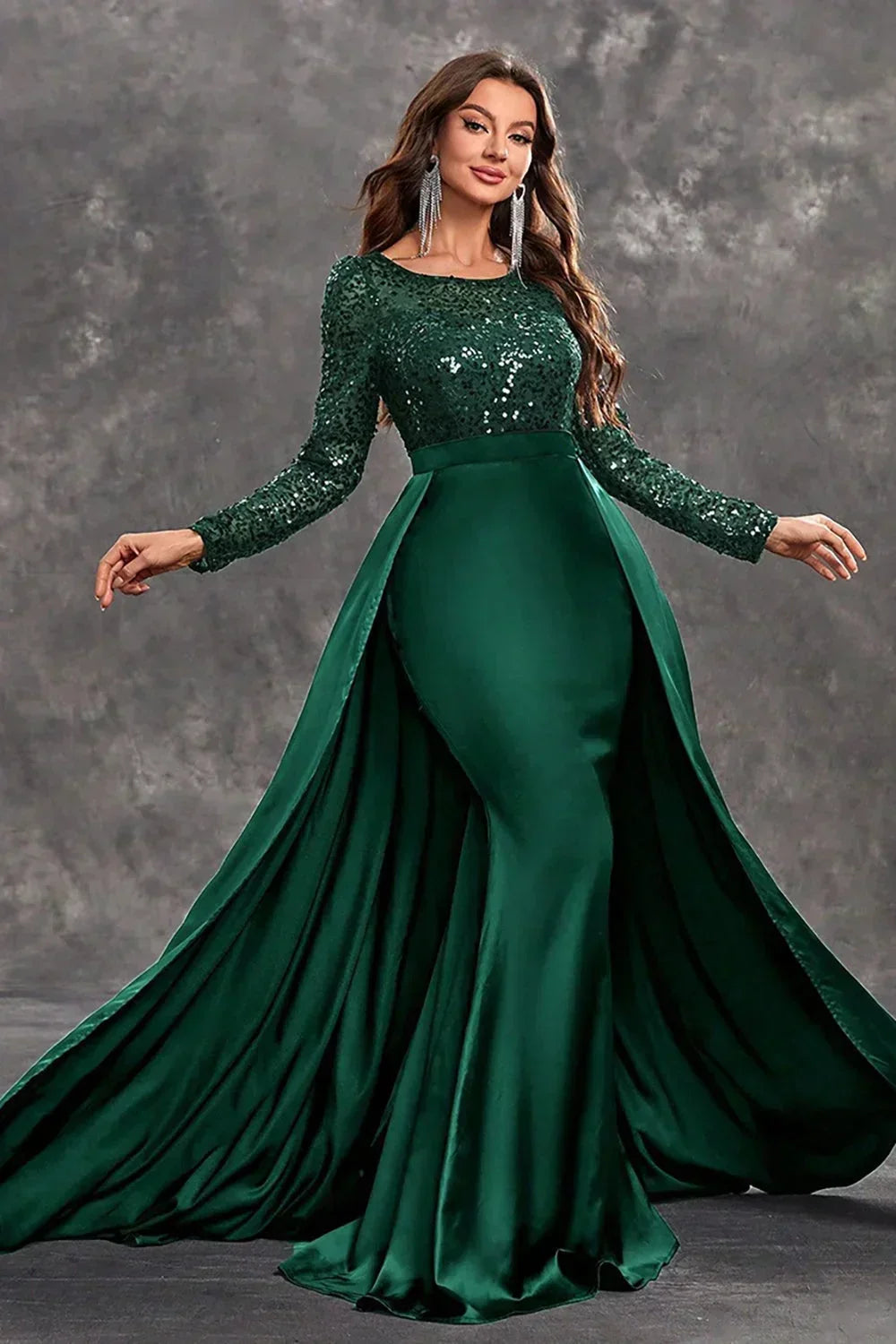 Womens Maxi Dress with Sequin Bodice and Long Sleeves