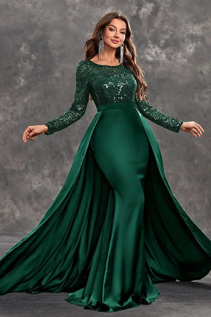 Womens Maxi Dress with Sequin Bodice and Long Sleeves
