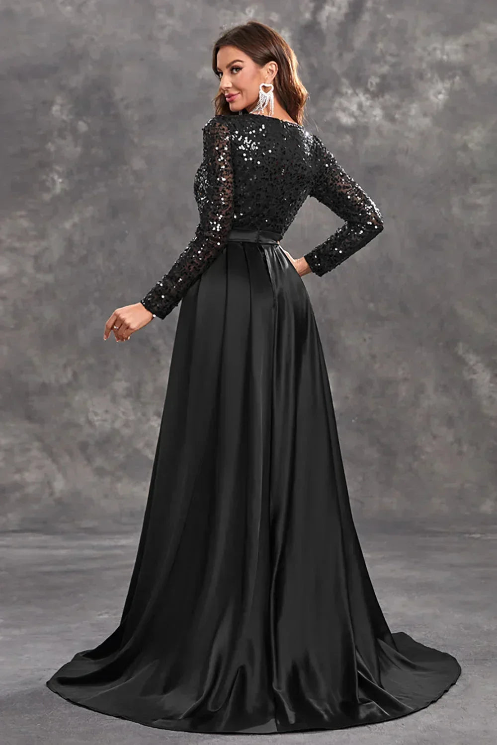 Womens Maxi Dress with Sequin Bodice and Long Sleeves