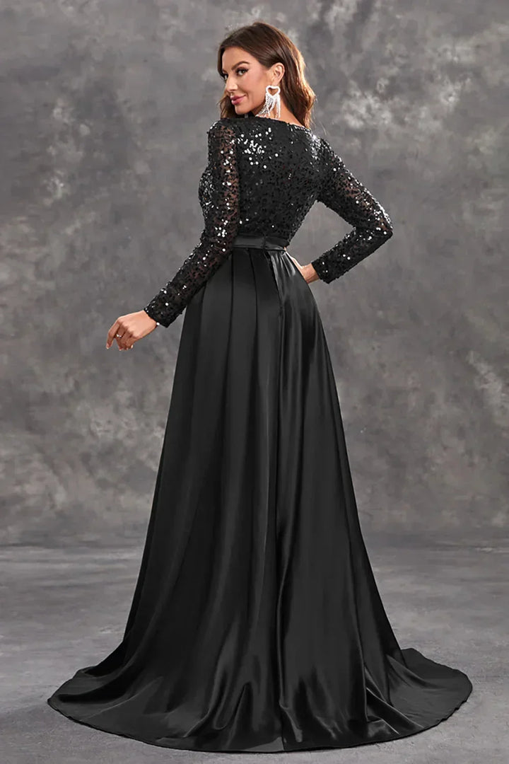 Womens Maxi Dress with Sequin Bodice and Long Sleeves