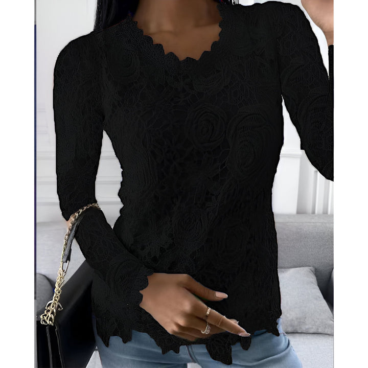 Blouse Round Neck Lace Detail Long Sleeve Elegant Style