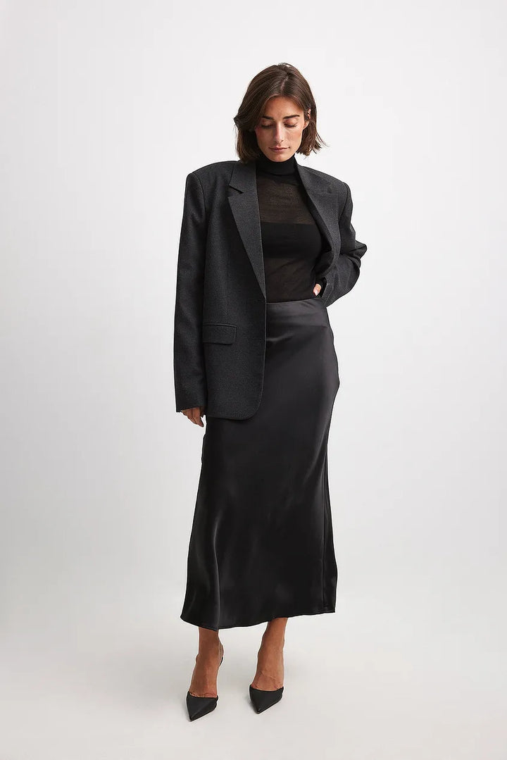 Satin Midi Skirt High Waist Casual Elegant Style
