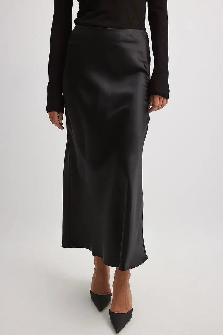 Satin Midi Skirt High Waist Casual Elegant Style