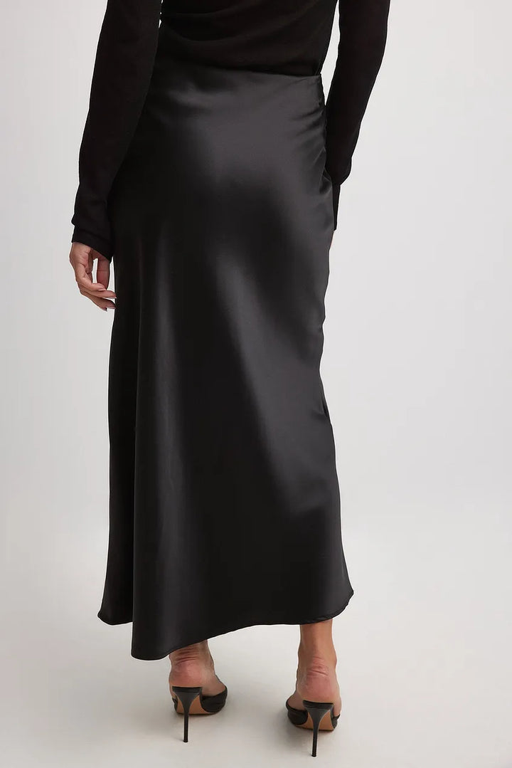 Satin Midi Skirt High Waist Casual Elegant Style