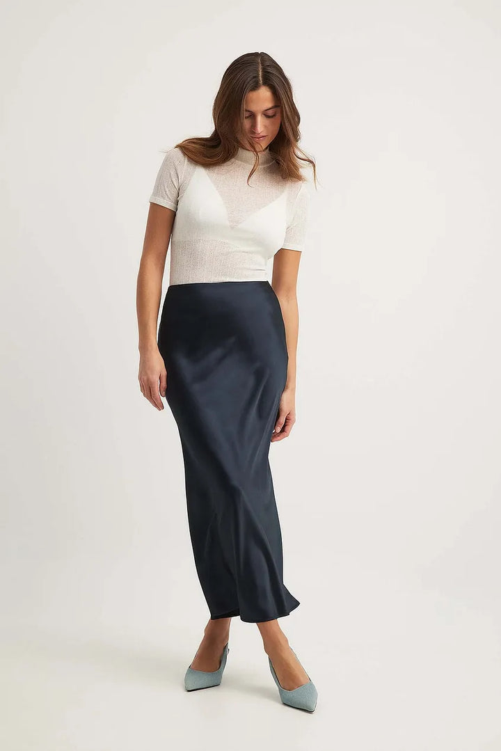 Satin Midi Skirt High Waist Casual Elegant Style