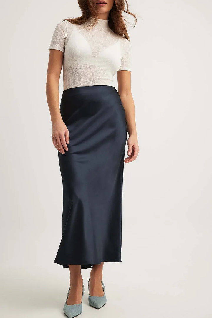 Satin Midi Skirt High Waist Casual Elegant Style