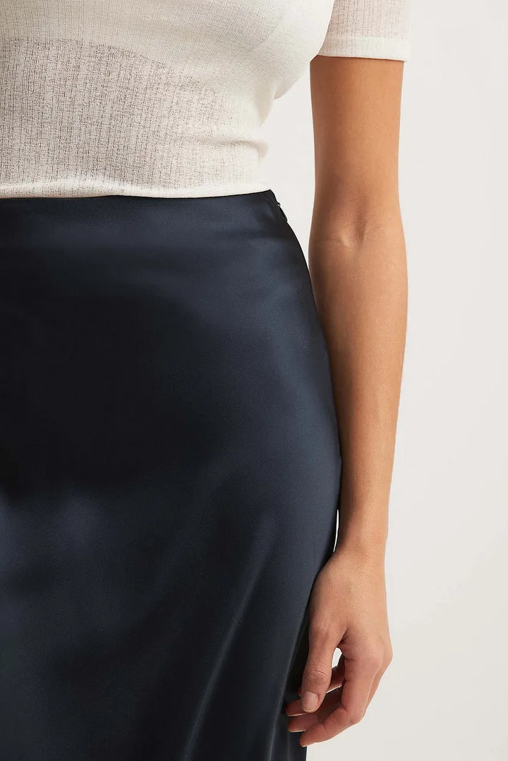 Satin Midi Skirt High Waist Casual Elegant Style