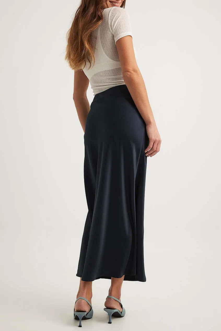 Satin Midi Skirt High Waist Casual Elegant Style