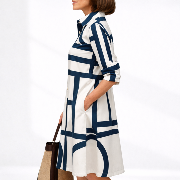 Midi Dress Geometric Print Elegant Sophisticated Timeless Style