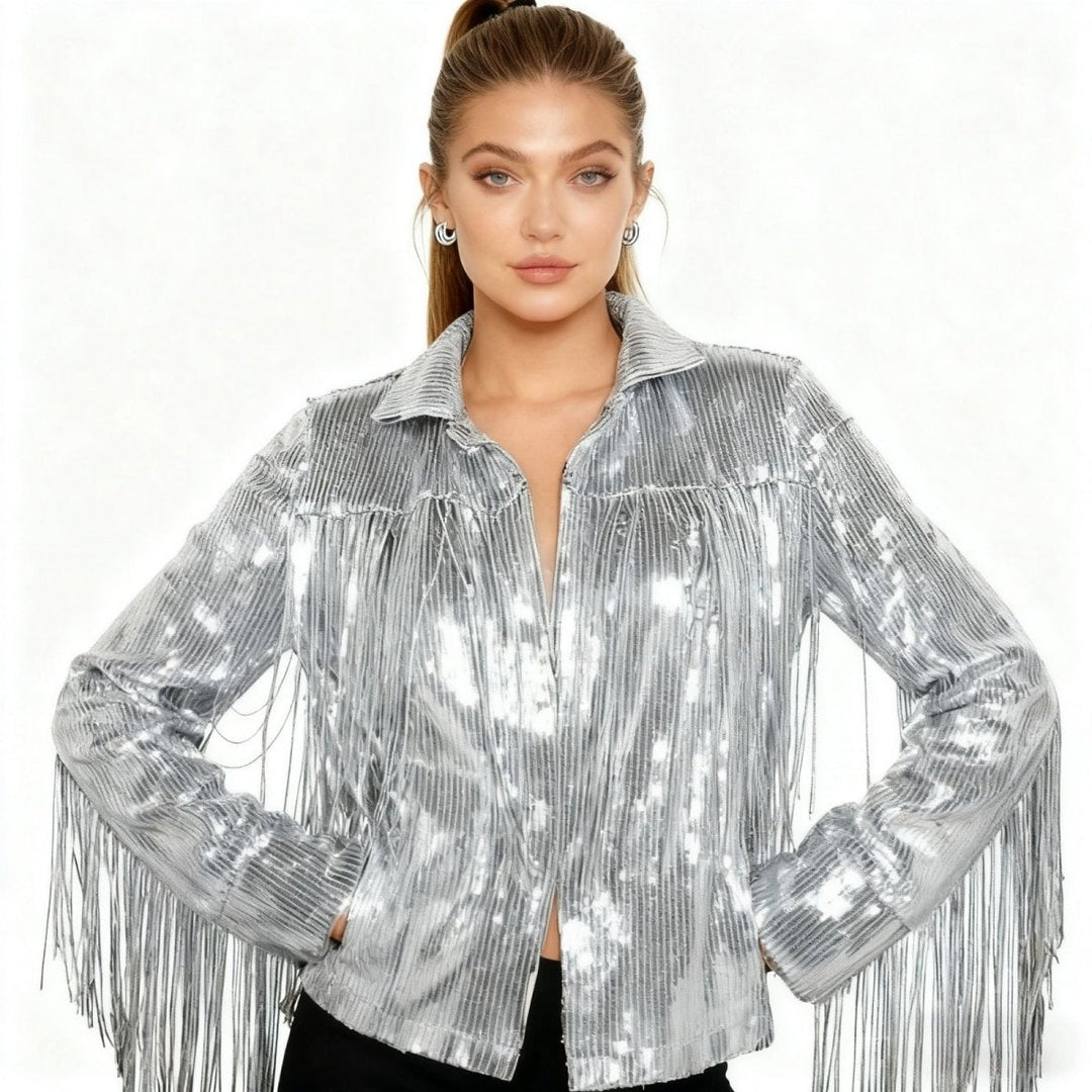 Fringe Sequin Top Gold Statement Party Festival Elegant Style