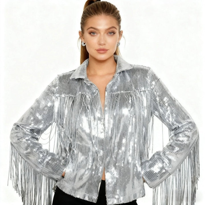 Fringe Sequin Top Gold Statement Party Festival Elegant Style