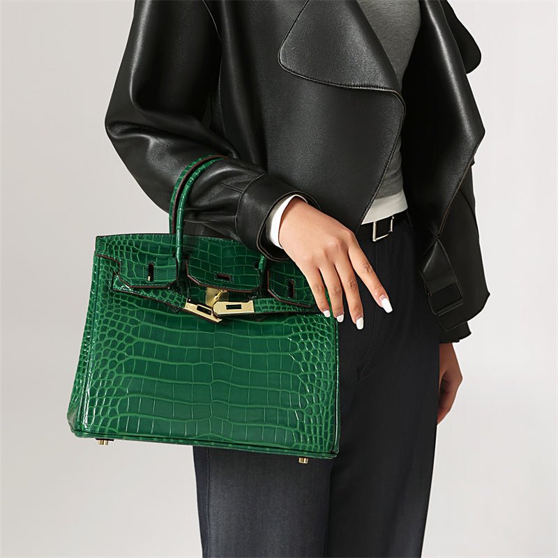 Top Handle Handbag with Turn Lock Closure for Women