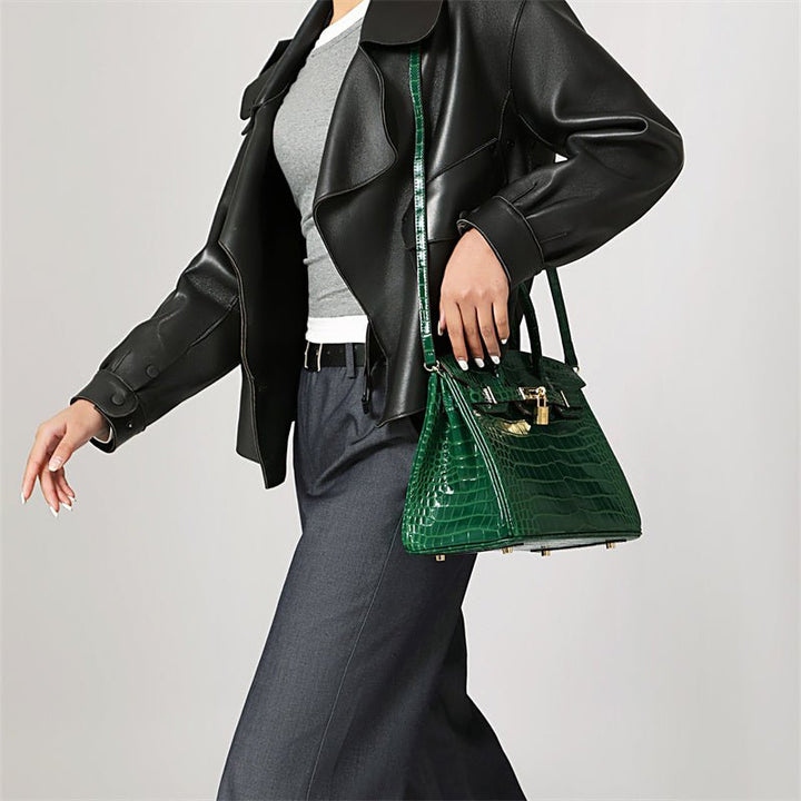 Top Handle Handbag with Turn Lock Closure for Women