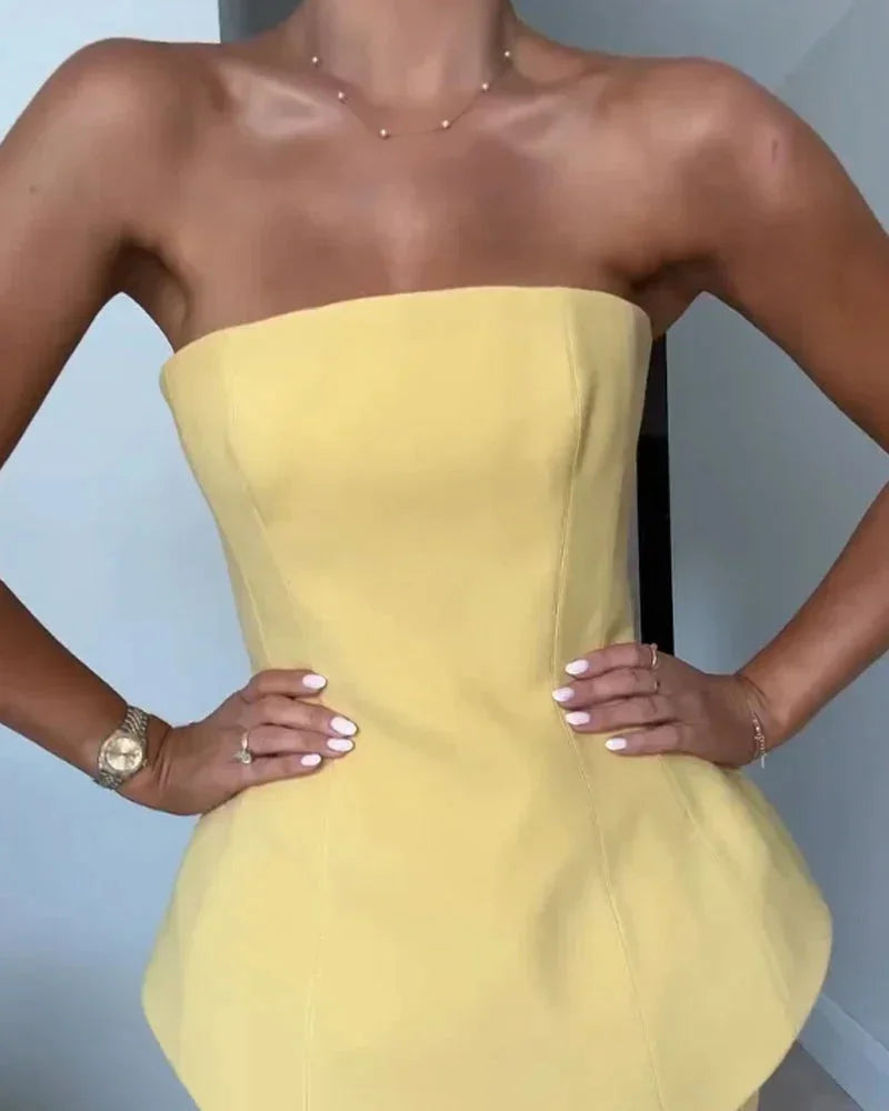 Bustier Set for Women with Mid-Length Ribbed Skirt