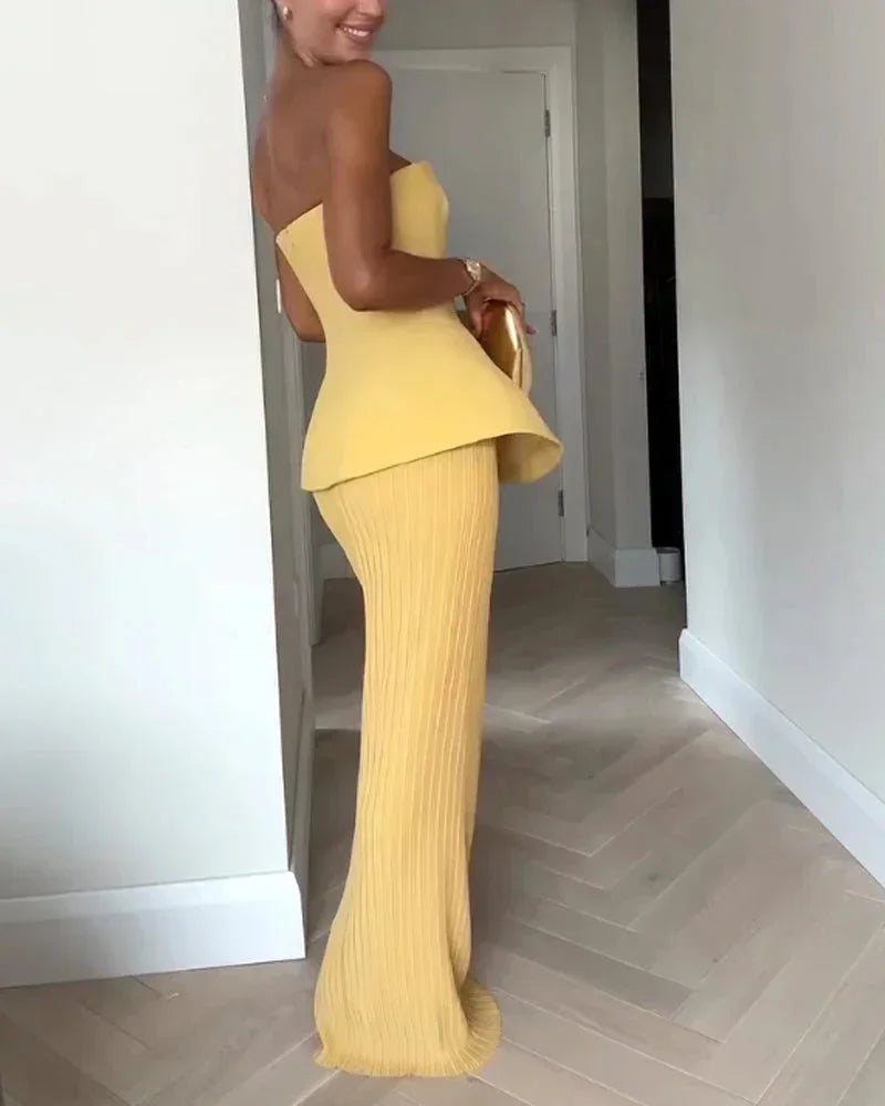 Bustier Set for Women with Mid-Length Ribbed Skirt