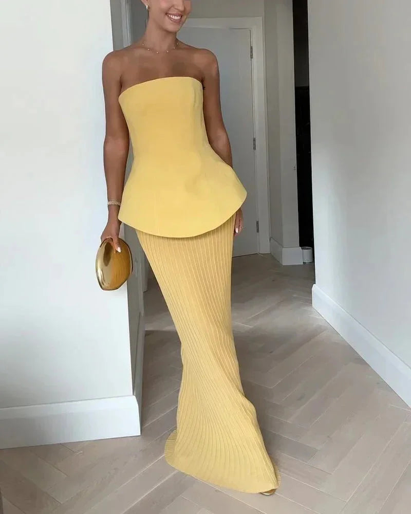 Bustier Set for Women with Mid-Length Ribbed Skirt