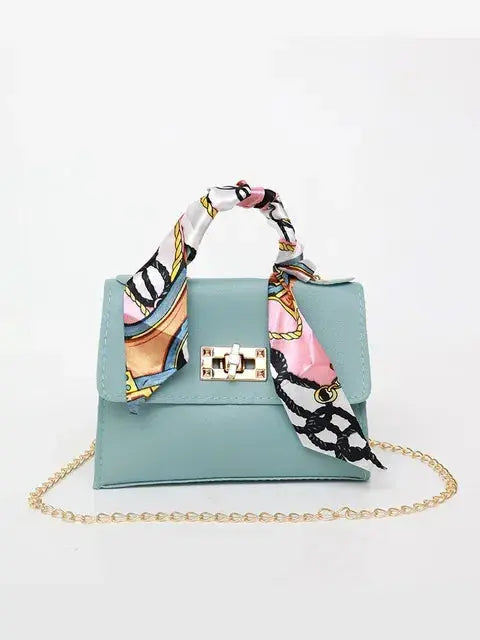 Top Handle Handbag with Scarf Handle and Chain Strap for Women