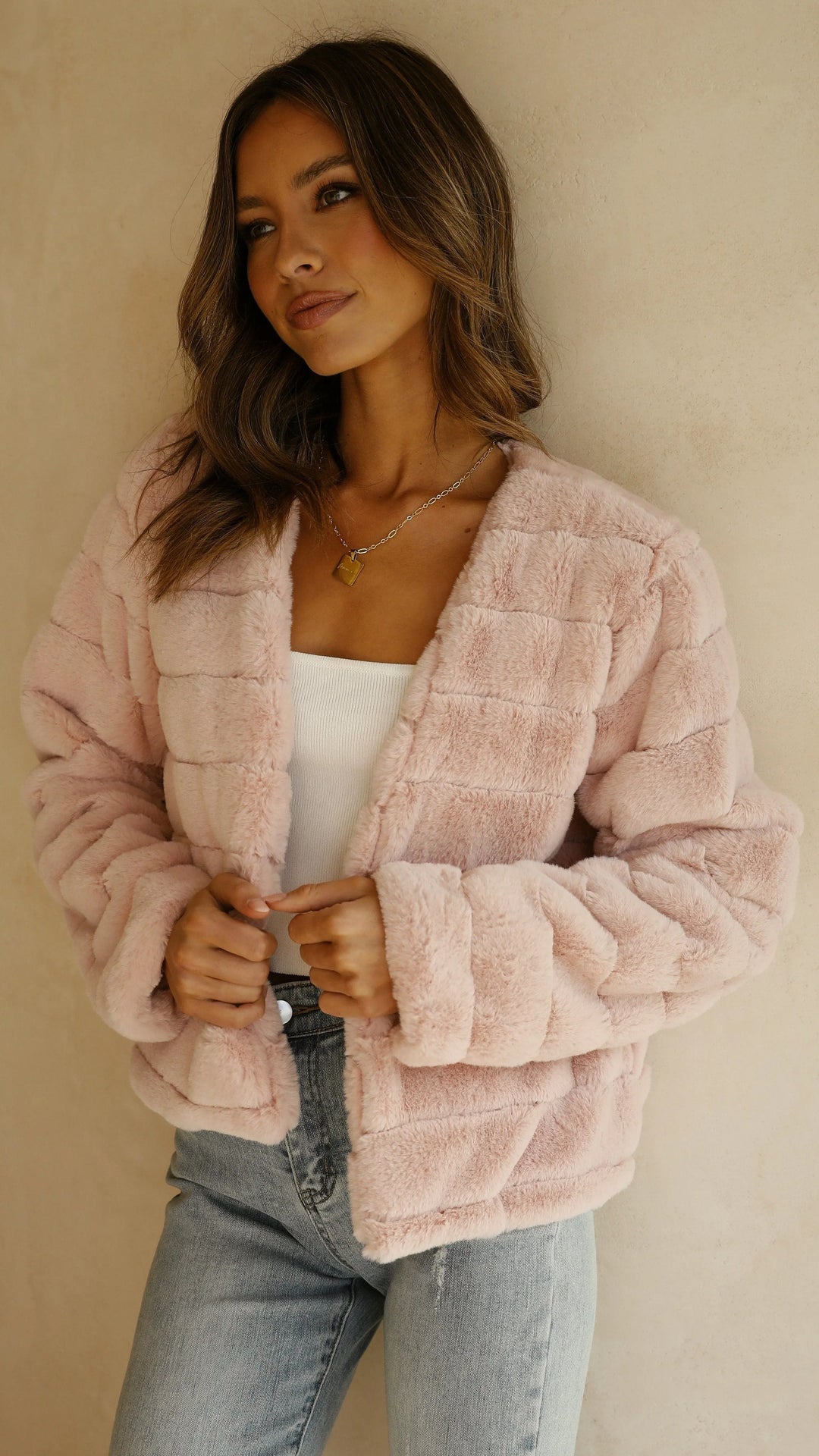 Women's Faux Fur Jacket with Open Front and Cropped Fit