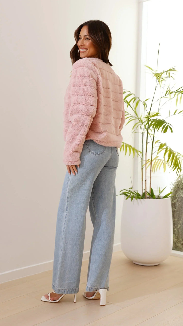 Women's Faux Fur Jacket with Open Front and Cropped Fit