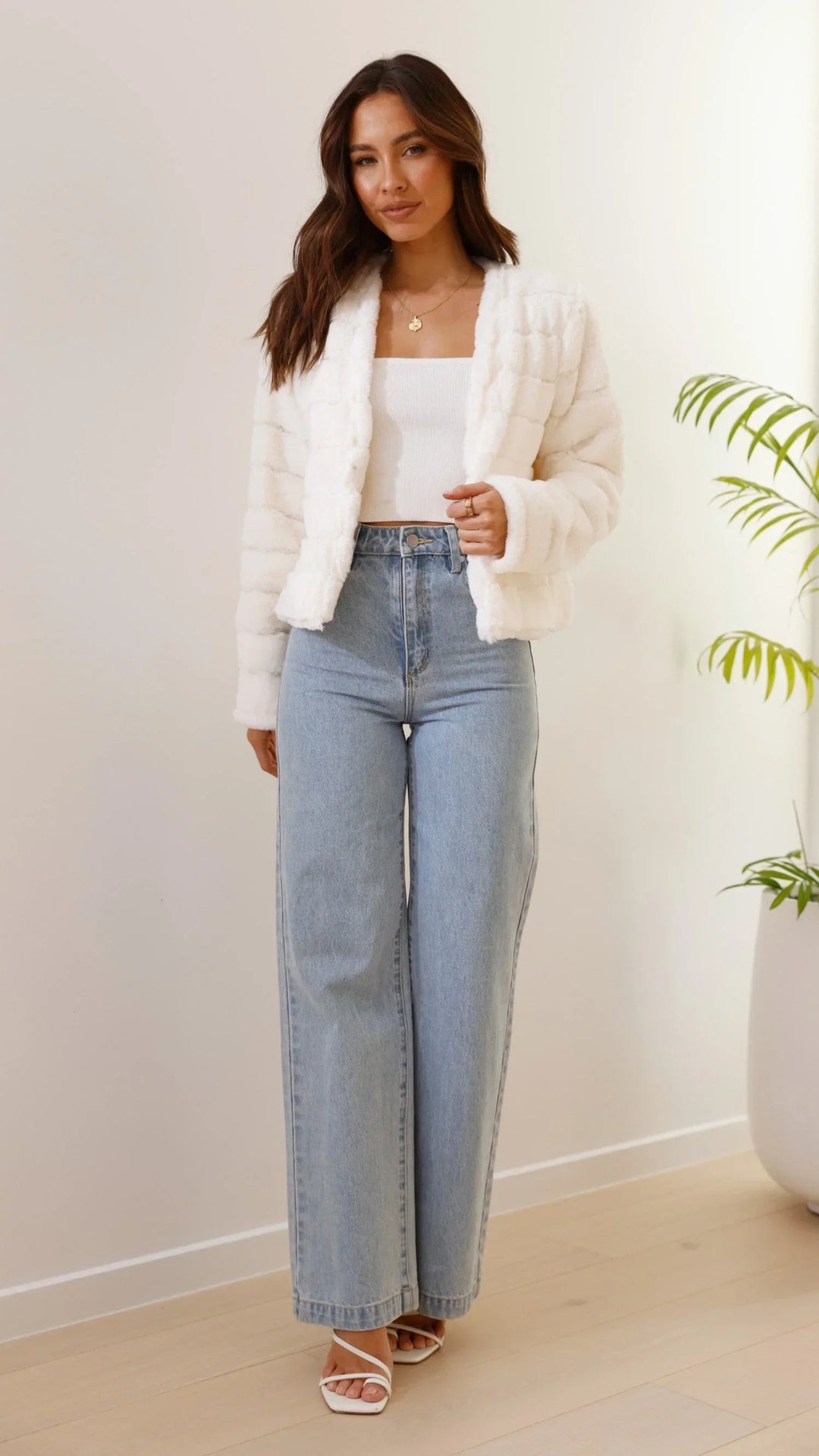 Women's Faux Fur Jacket with Open Front and Cropped Fit