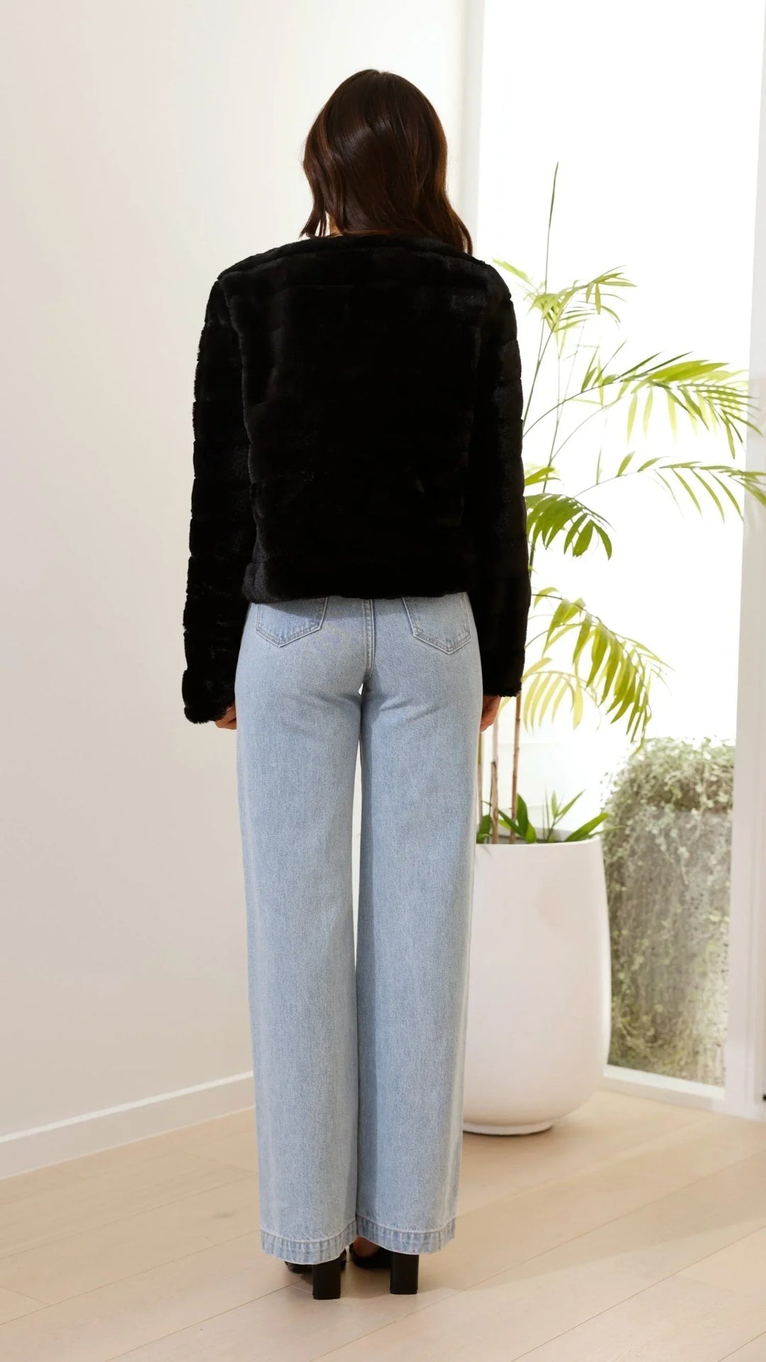 Women's Faux Fur Jacket with Open Front and Cropped Fit
