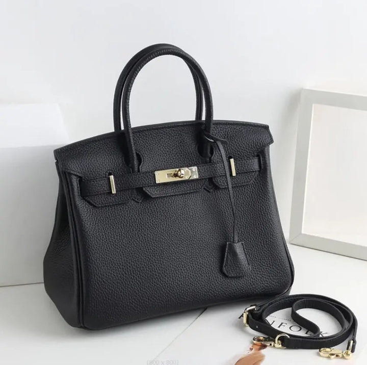 Top Handle Handbag with Shoulder Strap and Lock Closure for Women