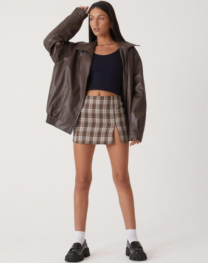 Womens Oversized Faux Leather Jacket with Zip Front and Drop Shoulders