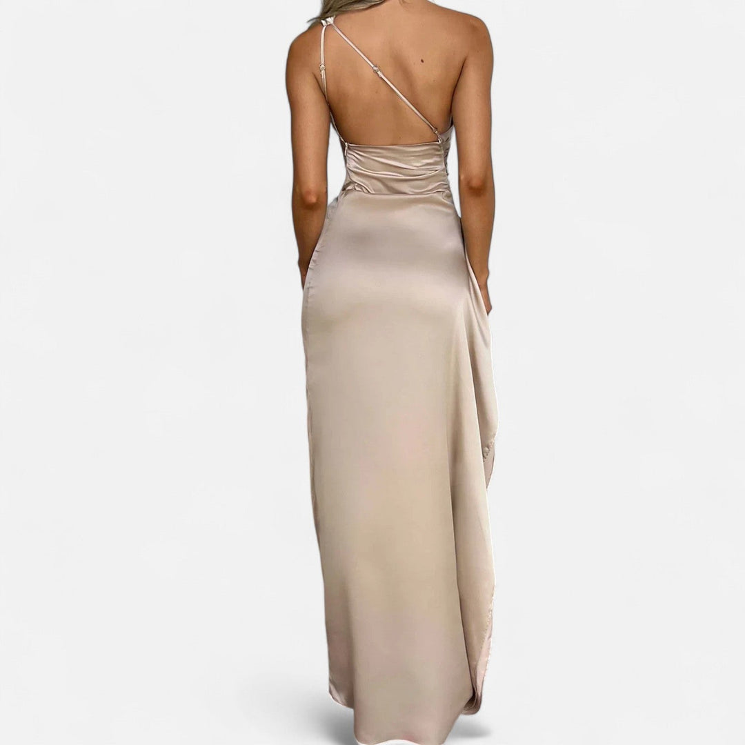 Asymmetrical Maxi Dress Draped Silhouette Elegant Flowing Evening Style